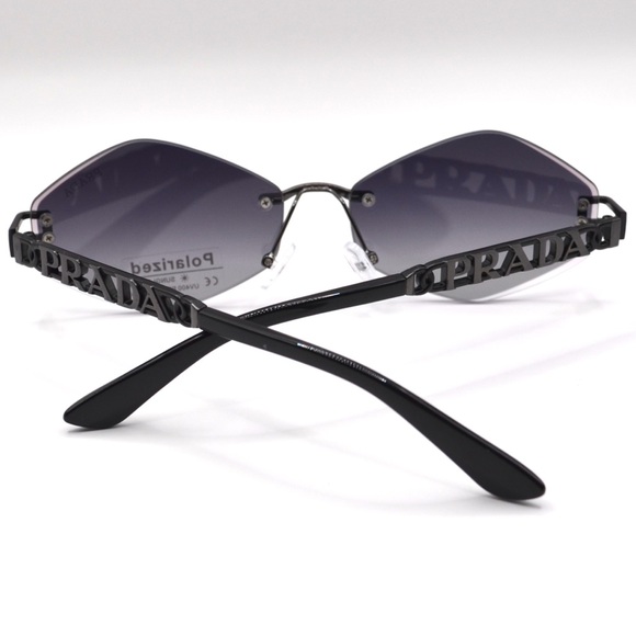 Prada Women’s Rimless Sunglasses | Silver & Black | Polarized | New | W/Box main image 12